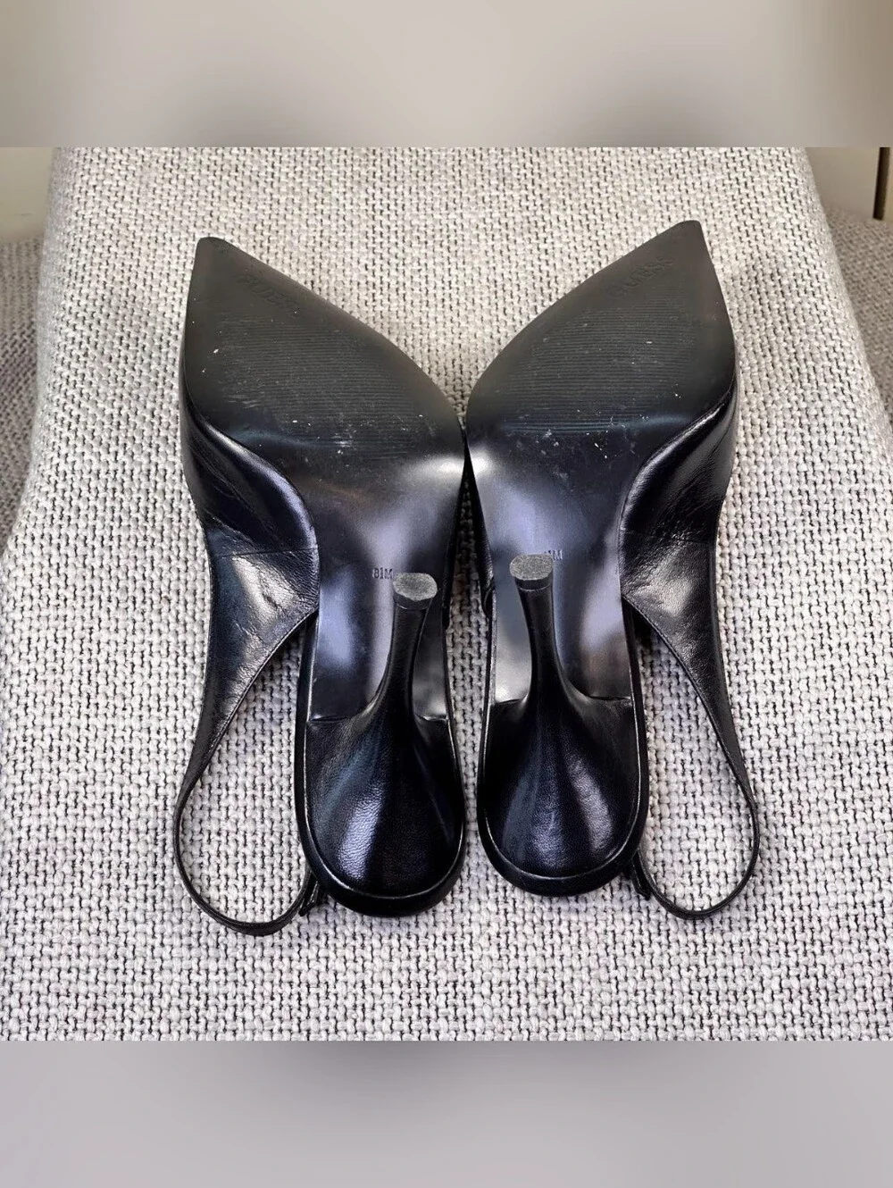 Guess Black Leather Pointed-Toe Slingback Heels